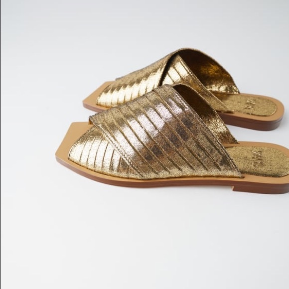 Zara Shoes - Zara ||TRF Metallic Slide Sandals
